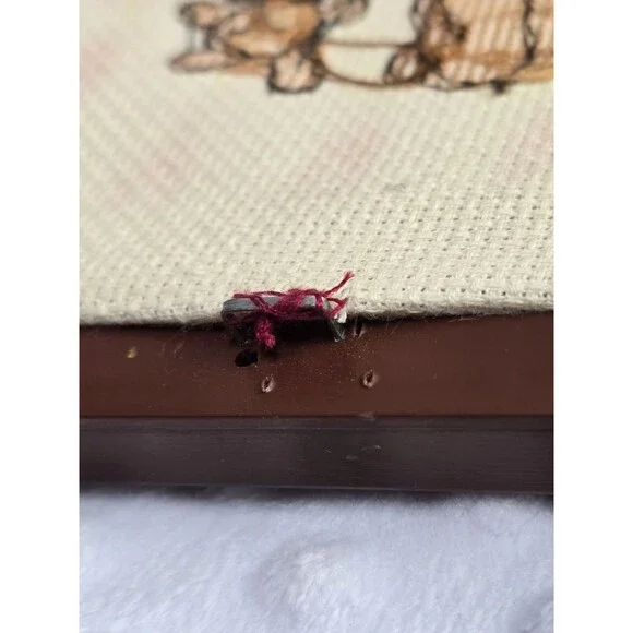 Framed Teddy Bear Cross Stitch Frame Vintage Nursery 1980's Decor Cottagecore - Picture 6 of 12